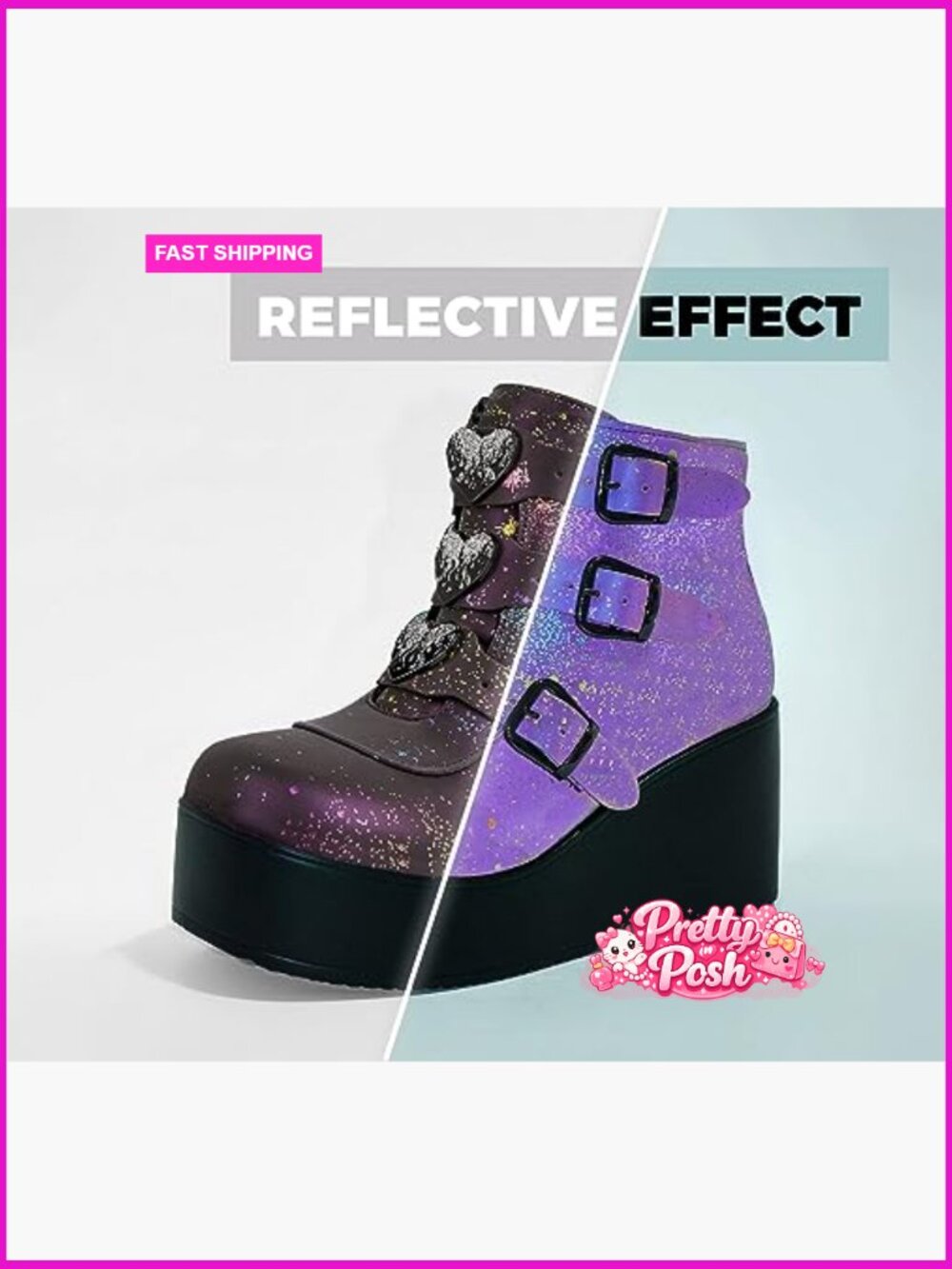 Platform Chunky Ankle Boots Round Toe Zipper Wedges High Heels Rave Buckle - Picture 3 of 7